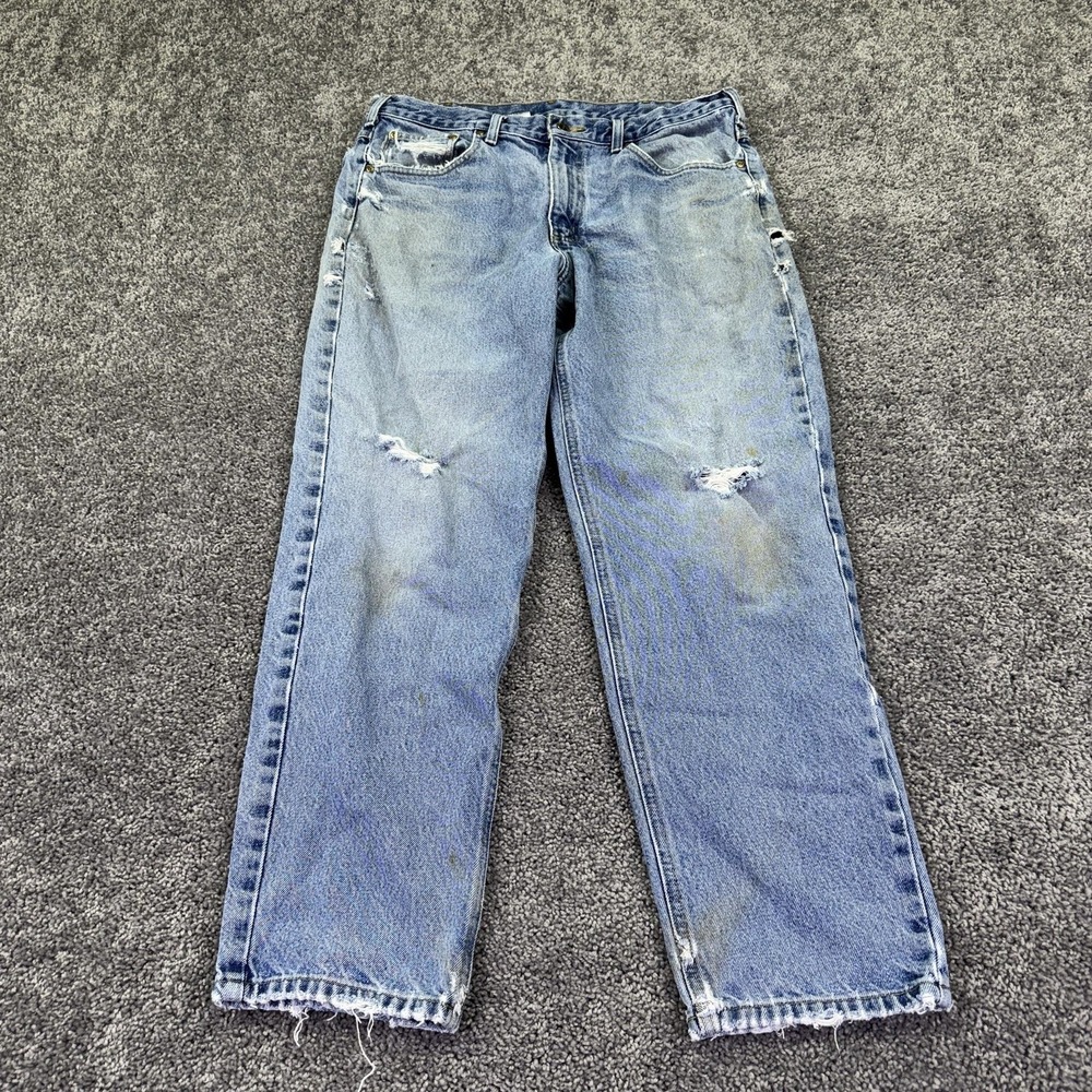 Carhartt B17 DST Jeans Mens 36x30 Blue Relaxed Straight Denim Distressed Work